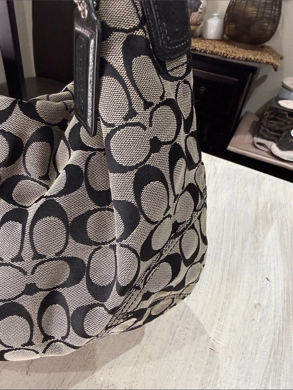 Coach Larg SOHO Signature Hobo Bag in Black and Tan